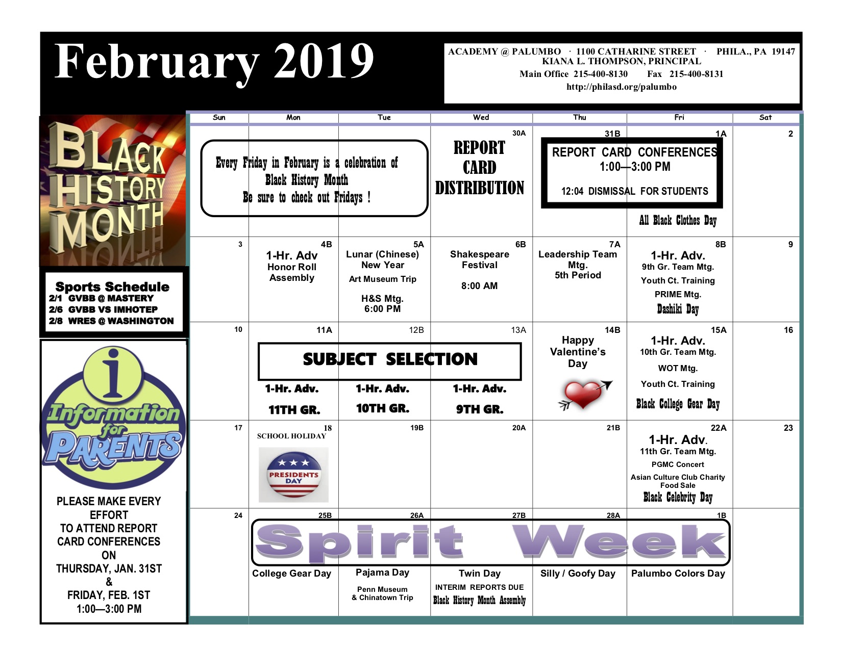 February 2019 Calendar Academy At Palumbo