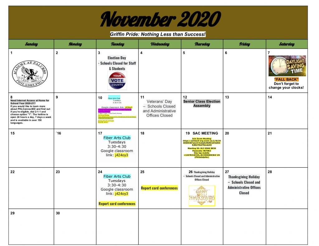 November Calendar 2020