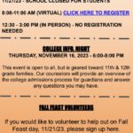 Report Card Conferences, College Info Night, Fall Feat Volunteers